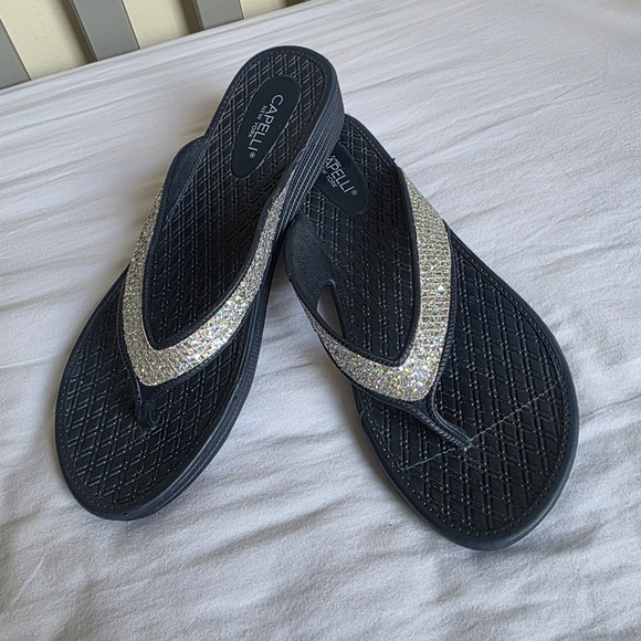 Capelli of New York Shoes - Capelli of New York Navy Sandals with Silver Glitter Straps Size 8